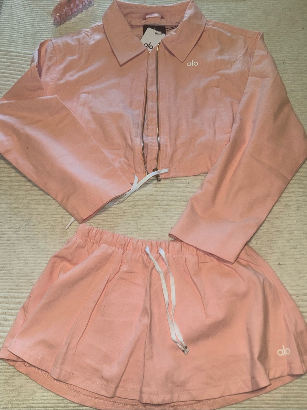 ALO Yoga Pink Cropped Jacket and Skirt Set